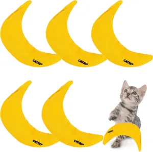 5 Pack Catnip Toys Yellow Banana Cat Chew Catnip Toys Stuffed Catnip Kitten Interactive Banana Cat Pillow for Cats Kitten Indoor Chew Bites Scrub Claws Toys