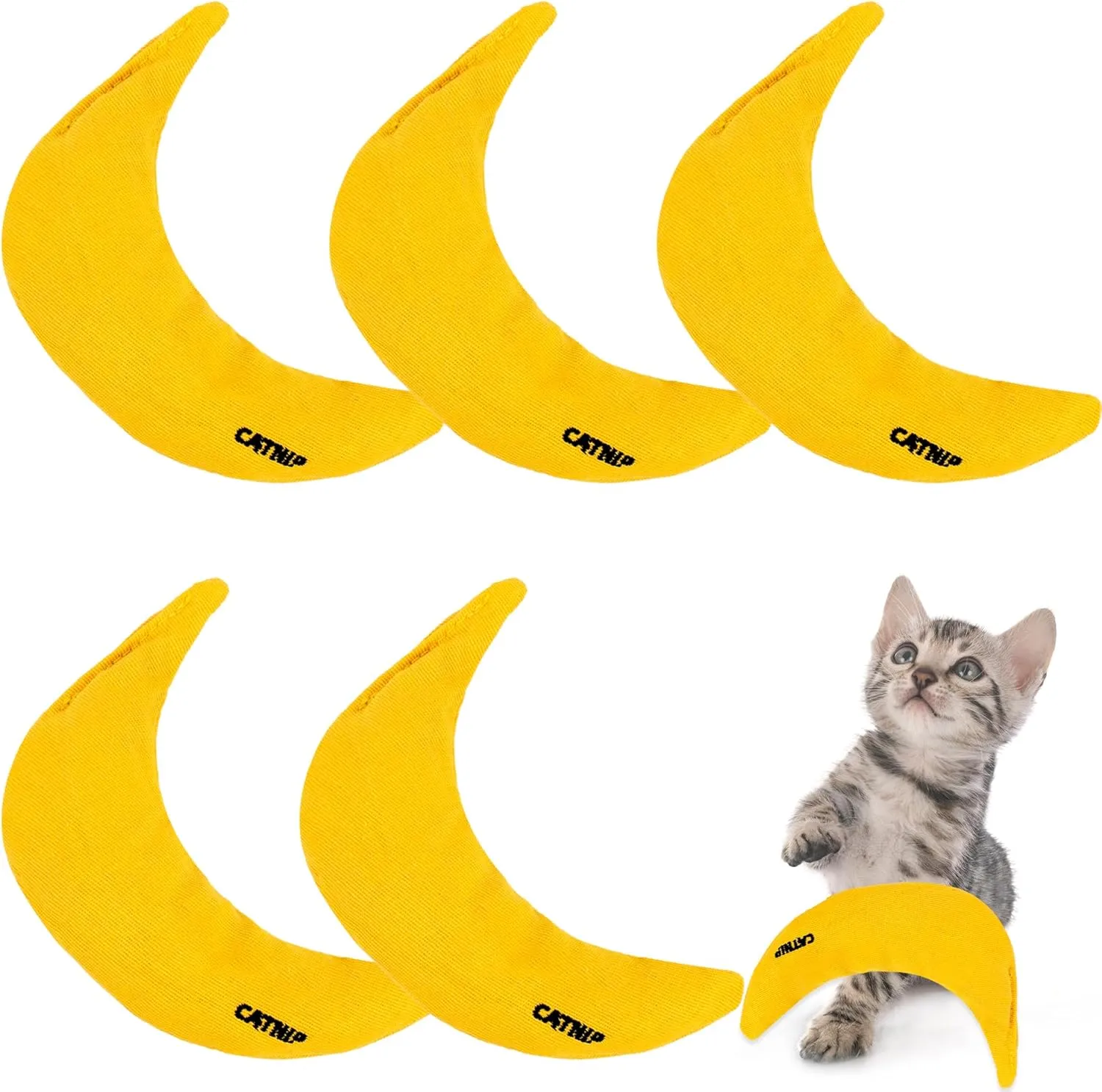5 Pack Catnip Toys Yellow Banana Cat Chew Catnip Toys Stuffed Catnip Kitten Interactive Banana Cat Pillow for Cats Kitten Indoor Chew Bites Scrub Claws Toys