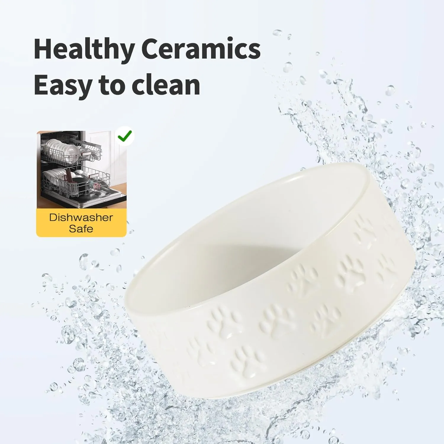 5.1" Raised Ceramic Pet Bowl Set, Two Dog Dishes with 2-Height Adjustable Stand, Elevated Food & Water Bowls for Toy Breed Dogs, Cats, Protects Cervical Spine (Double Bowls   Stand - White, 5.1 inch)