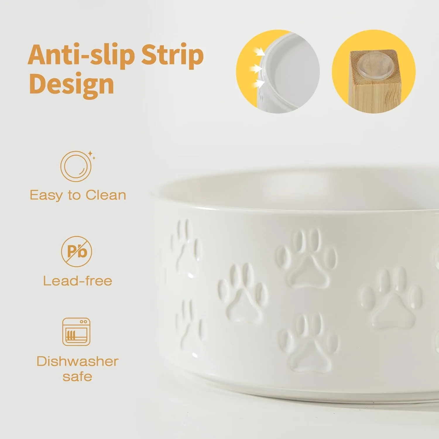 5.1" Raised Ceramic Pet Bowl Set, Two Dog Dishes with 2-Height Adjustable Stand, Elevated Food & Water Bowls for Toy Breed Dogs, Cats, Protects Cervical Spine (Double Bowls   Stand - White, 5.1 inch)