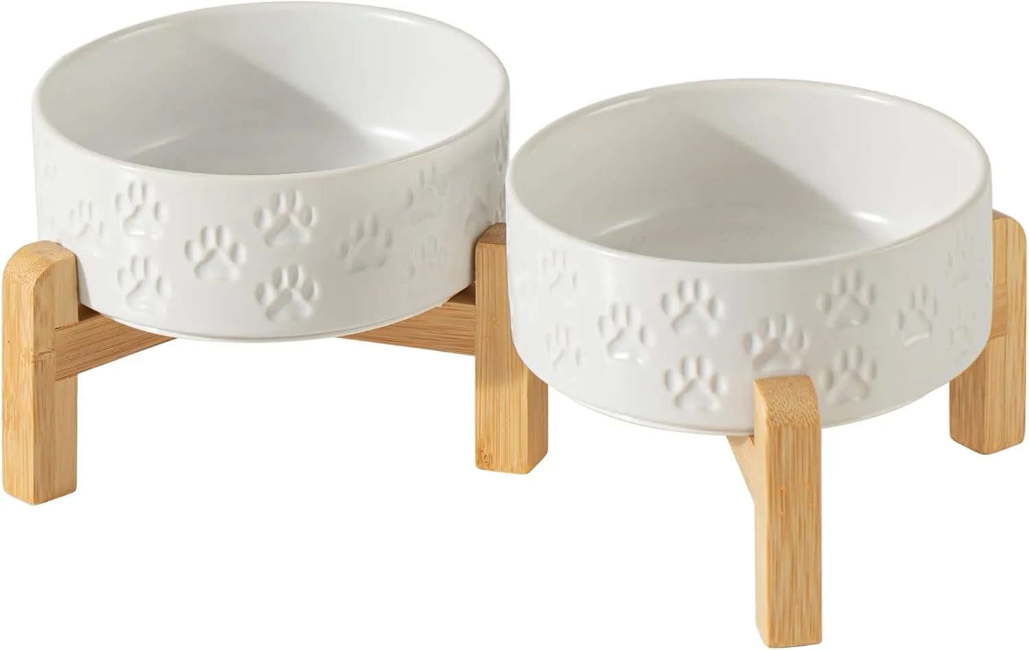 5.1" Raised Ceramic Pet Bowl Set, Two Dog Dishes with 2-Height Adjustable Stand, Elevated Food & Water Bowls for Toy Breed Dogs, Cats, Protects Cervical Spine (Double Bowls   Stand - White, 5.1 inch)