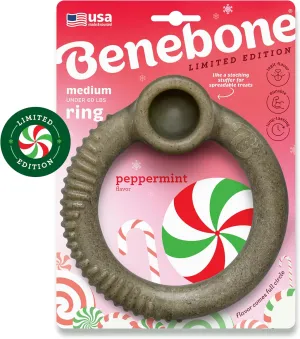Benebone Peppermint Ring  Limited Edition Holiday Flavor, Durable Chew Toy for Aggressive Chewers, Made in USA, Medium