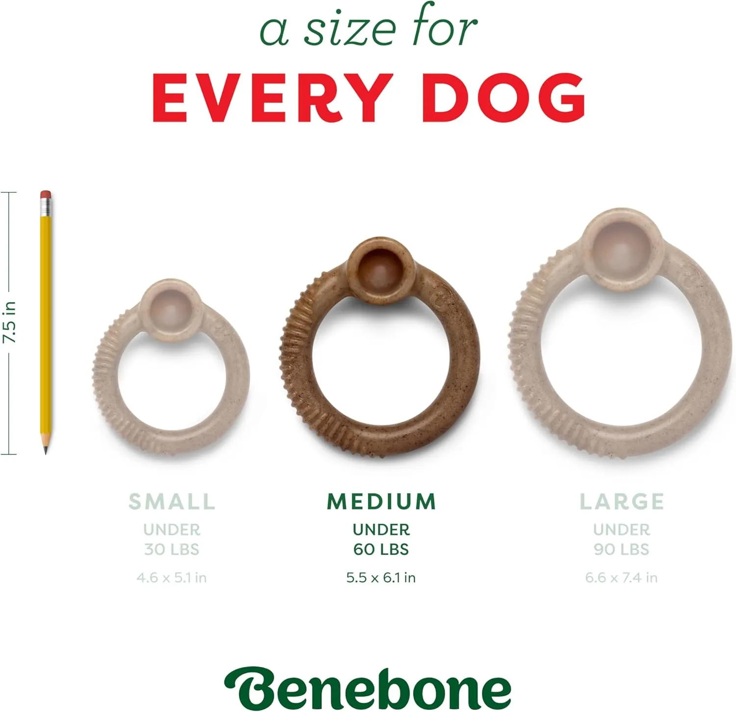 Benebone Peppermint Ring  Limited Edition Holiday Flavor, Durable Chew Toy for Aggressive Chewers, Made in USA, Medium