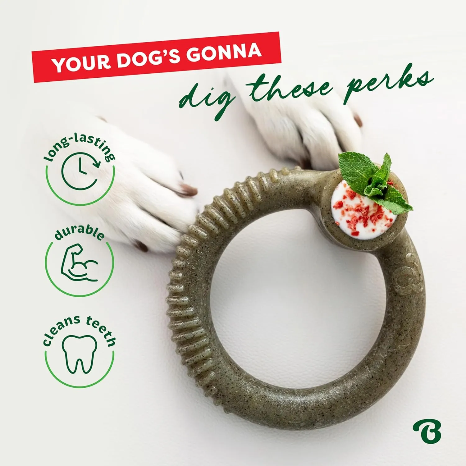 Benebone Peppermint Ring  Limited Edition Holiday Flavor, Durable Chew Toy for Aggressive Chewers, Made in USA, Medium
