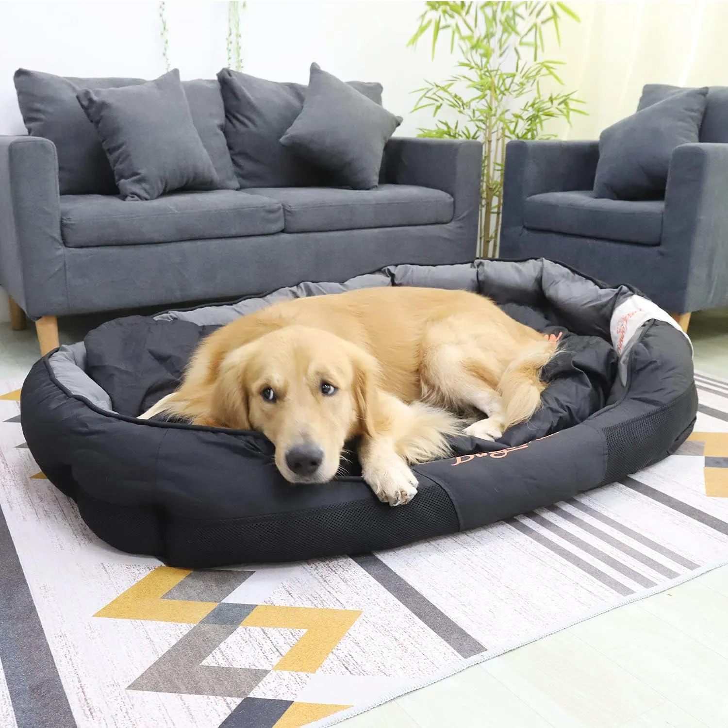 BingoPaw Large Dog Bed,Dog Cushion Made by Durable Oxford Material,Water Resistant Dog Bed with Bolster Luxury Soft for Large Giant Dog Indoor Outdoor