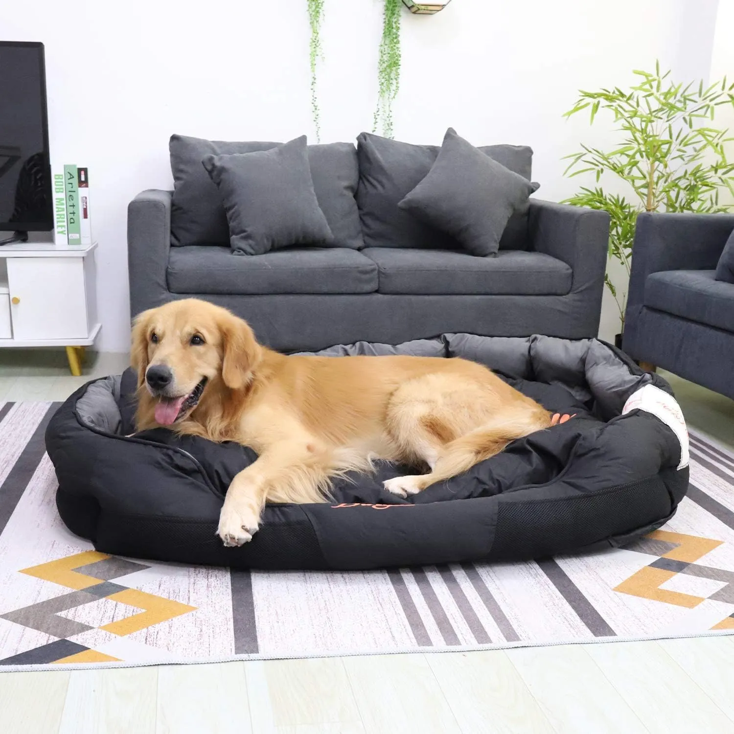 BingoPaw Large Dog Bed,Dog Cushion Made by Durable Oxford Material,Water Resistant Dog Bed with Bolster Luxury Soft for Large Giant Dog Indoor Outdoor