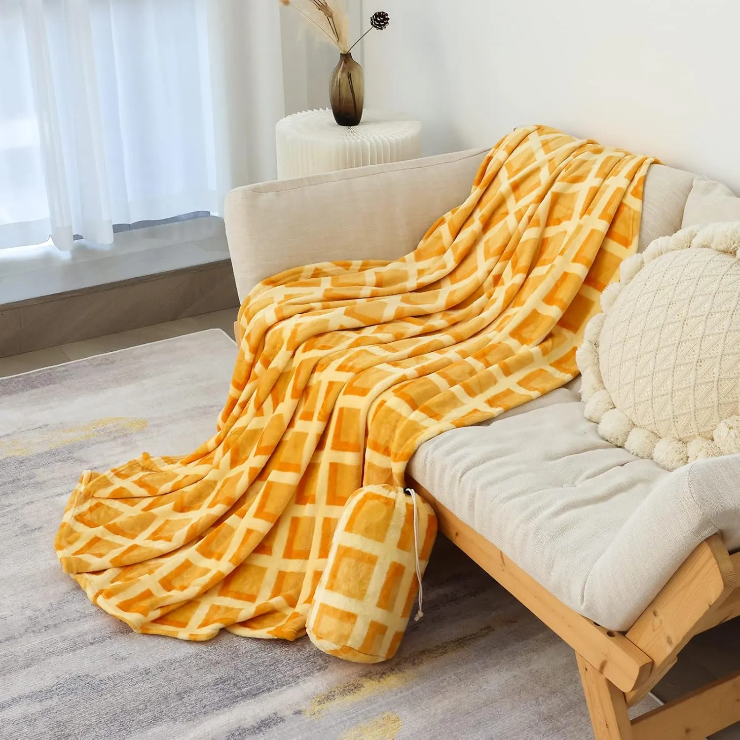 Bnuitland Waffle Funny Blanket, 300 GSM Double Sided Giant Novelty Realistic Food Blanket with Pouch for Adults and Kids, Super Soft Flannel Throw