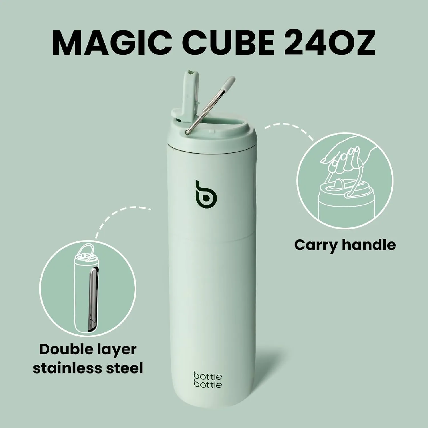 BOTTLE BOTTLE Insulated Water Bottle 24oz with Straw Lid and Handle for Sports Travel Gym Stainless Steel Water Bottles Double-Wall Vacuum Metal Leak Proof BPA-Free