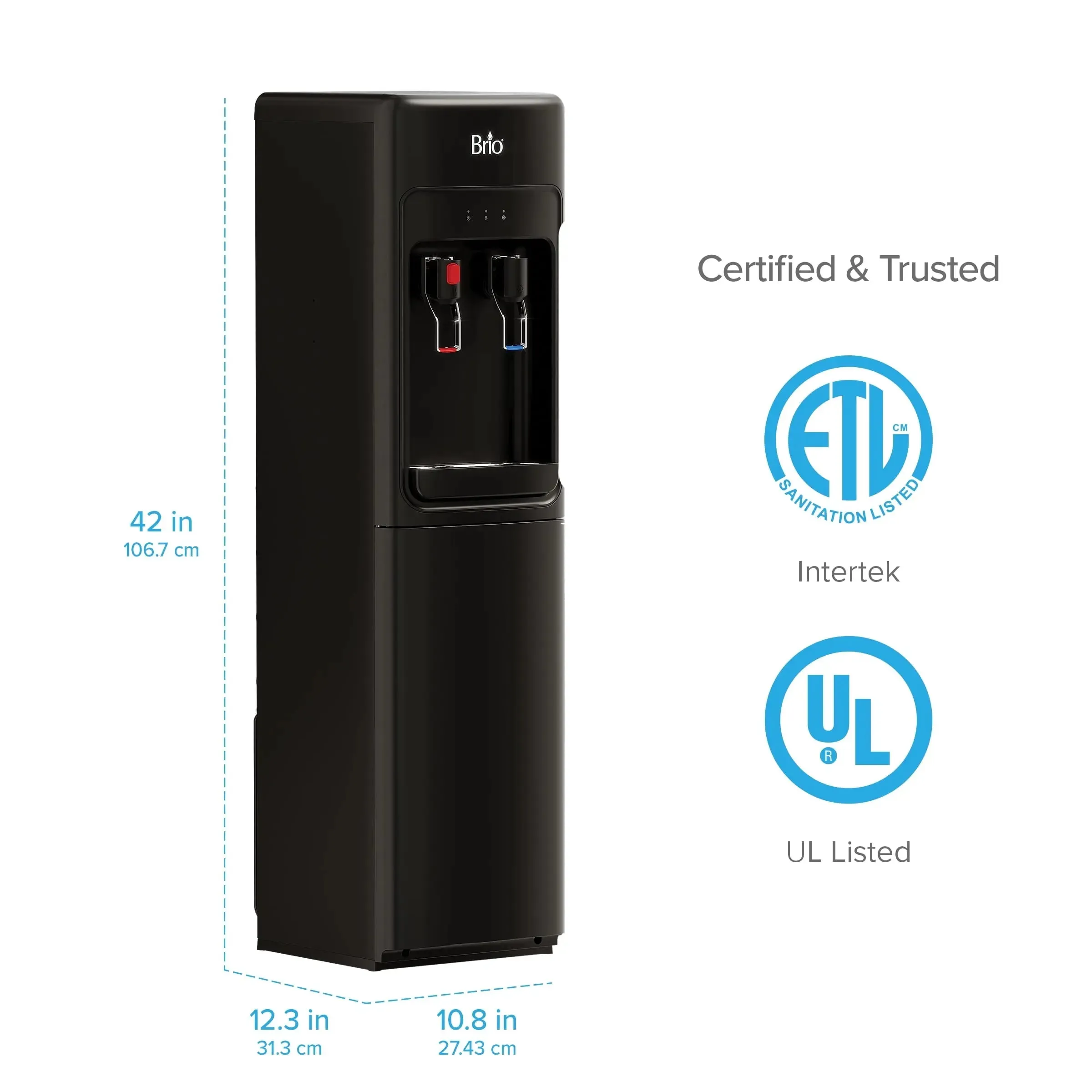 Brio Bottleless 2-Stage Filtration Water Dispenser, Tri-Temp, Connects to Your Water Line, Height 42"