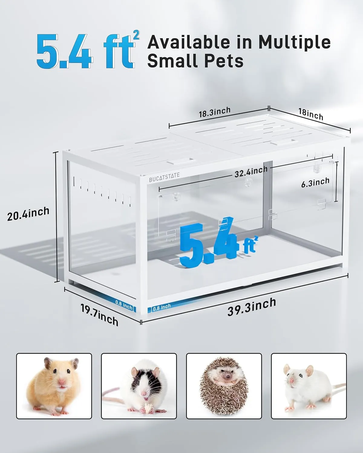 BUCATSTATE Hamster Cage 3.0: Metal Large Rat Cage Stackable with Top Access Easy Assemble 39.3L x 19.7W x 20.6H Inches Dwarf Syrian Hamster Tank for Gerbil Mouse (5.4 ft, White)