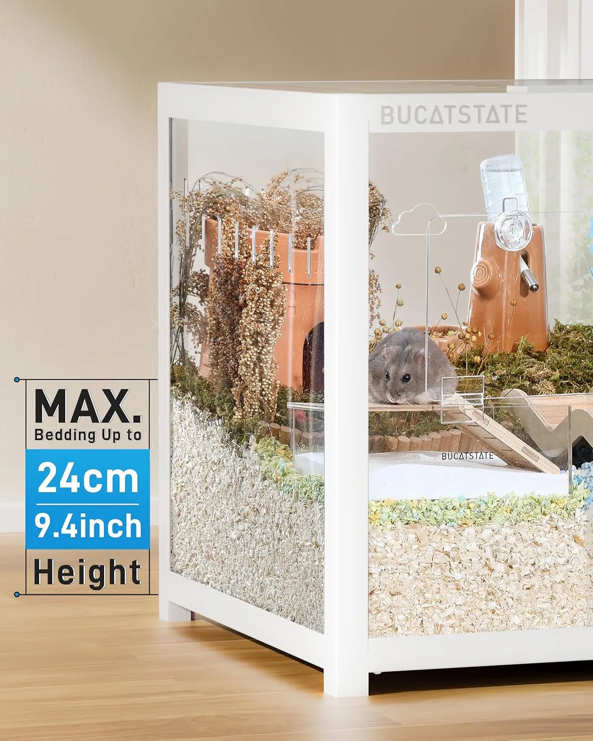 BUCATSTATE Hamster Cage 3.0: Metal Large Rat Cage Stackable with Top Access Easy Assemble 39.3L x 19.7W x 20.6H Inches Dwarf Syrian Hamster Tank for Gerbil Mouse (5.4 ft, White)