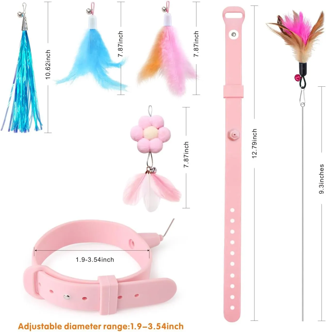 Cat Feather Collar Toys 2 Pcs Interactive Toys for Indoor Cats Teasing Wand Collar Funny Toy with Bell and Replaceable 4 Feathers Refills Multiple Ways for Cats to Play(Blue Pink)