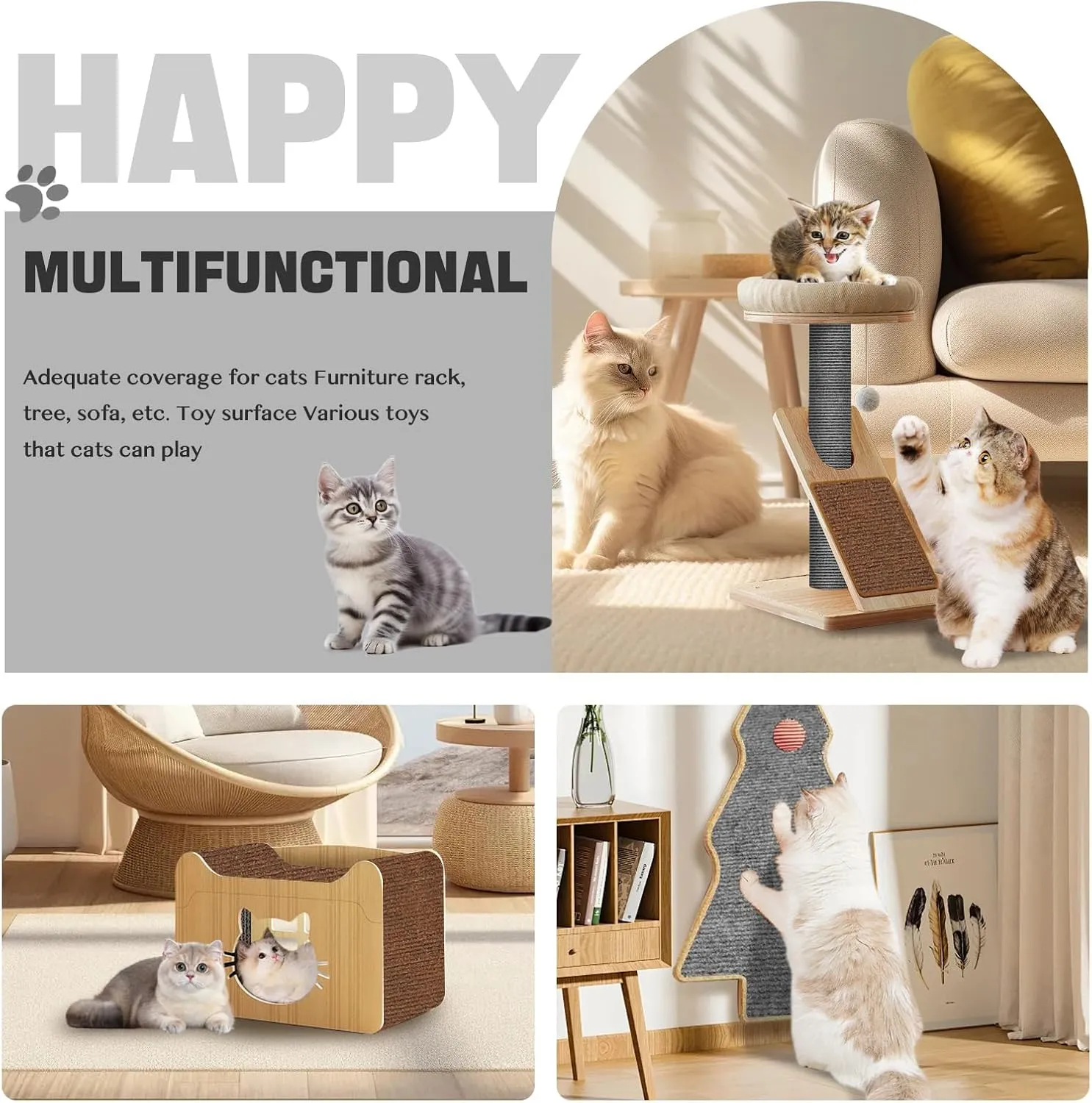 Cat Scratch Couch Furniture Protector, Adhesive Cat Scratch Pad Deterrent for Furniture, DIY Climbing Cat Scratcher Couch Protector from Cat Claws Scratching Mat for Indoor Cats (Brown,39.3x15.8In)