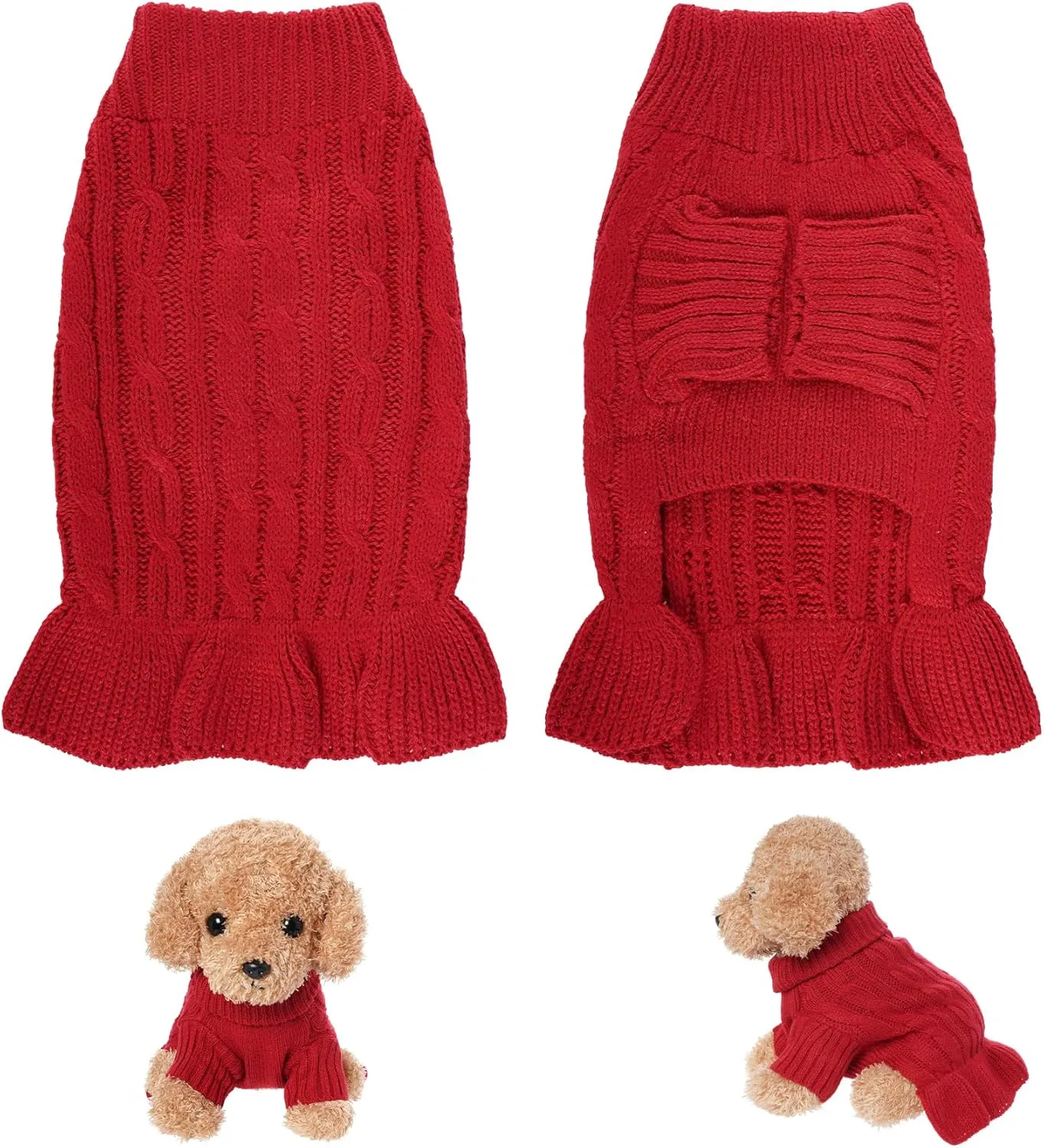 choyaxo Small Dog Sweater Pet Christmas Sweater Dress for Dogs Cat Pet for Winter Christmas Holiday Breathable Ruffle Hem Design (Red, Medium)