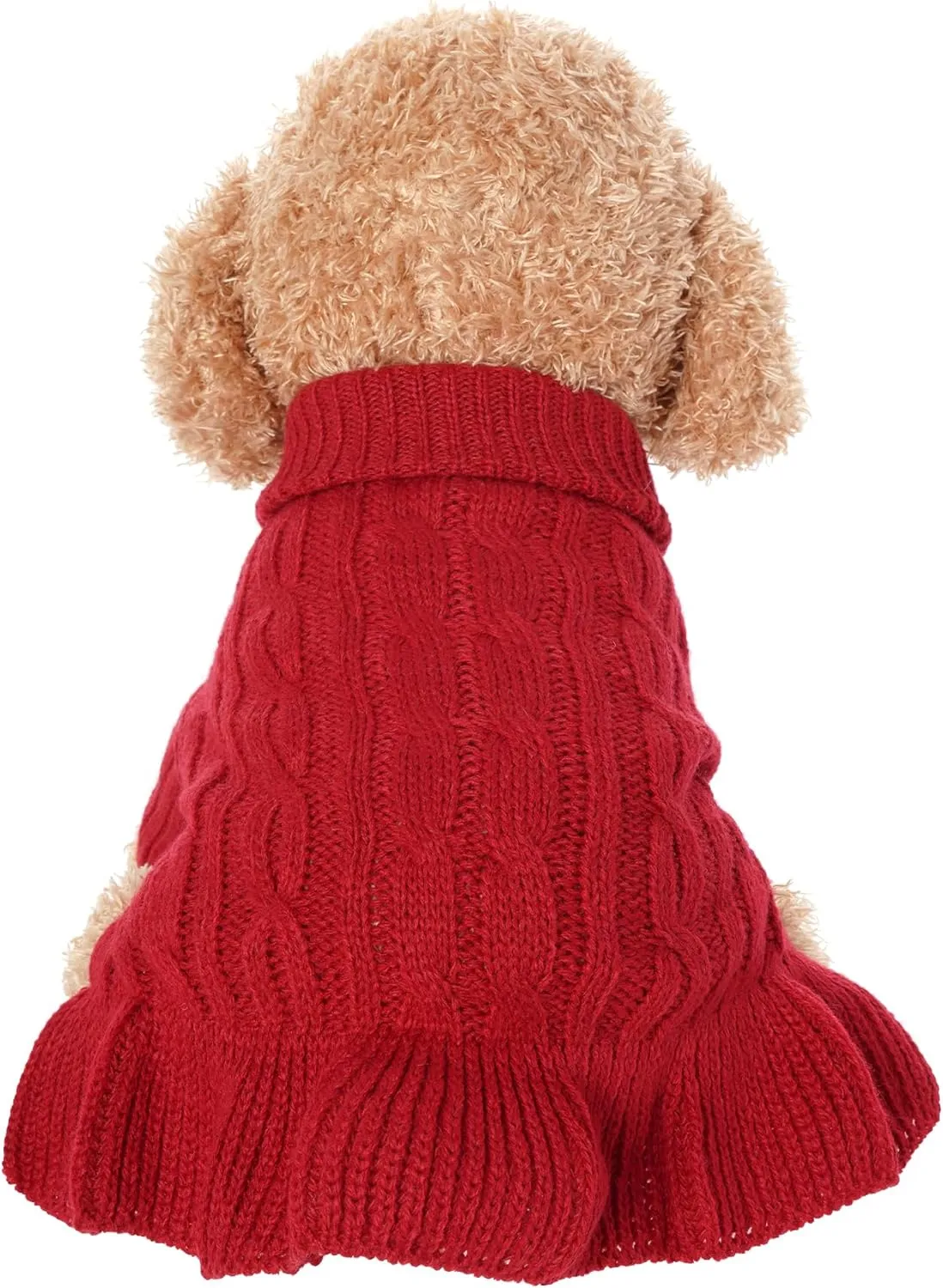 choyaxo Small Dog Sweater Pet Christmas Sweater Dress for Dogs Cat Pet for Winter Christmas Holiday Breathable Ruffle Hem Design (Red, Medium)