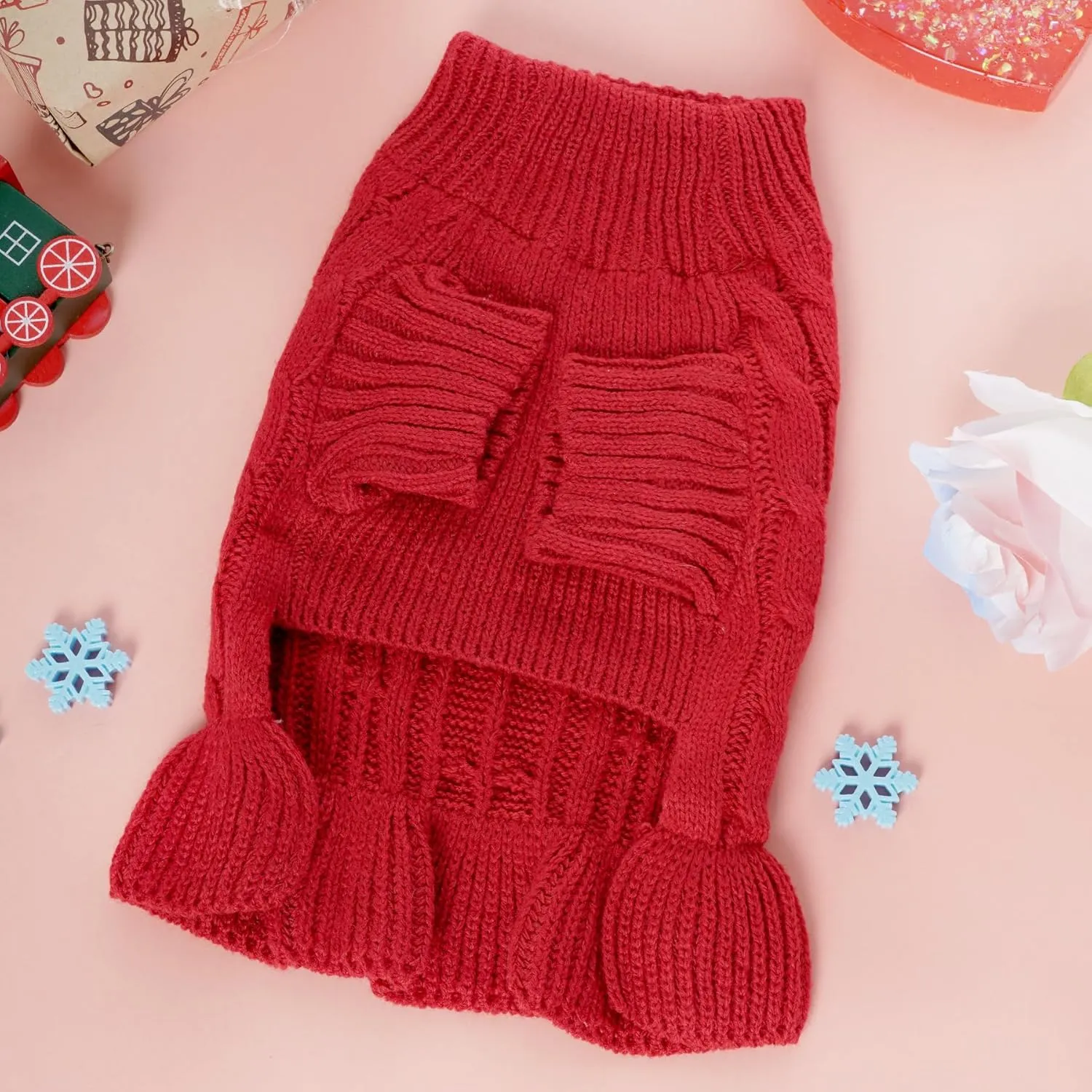 choyaxo Small Dog Sweater Pet Christmas Sweater Dress for Dogs Cat Pet for Winter Christmas Holiday Breathable Ruffle Hem Design (Red, Medium)