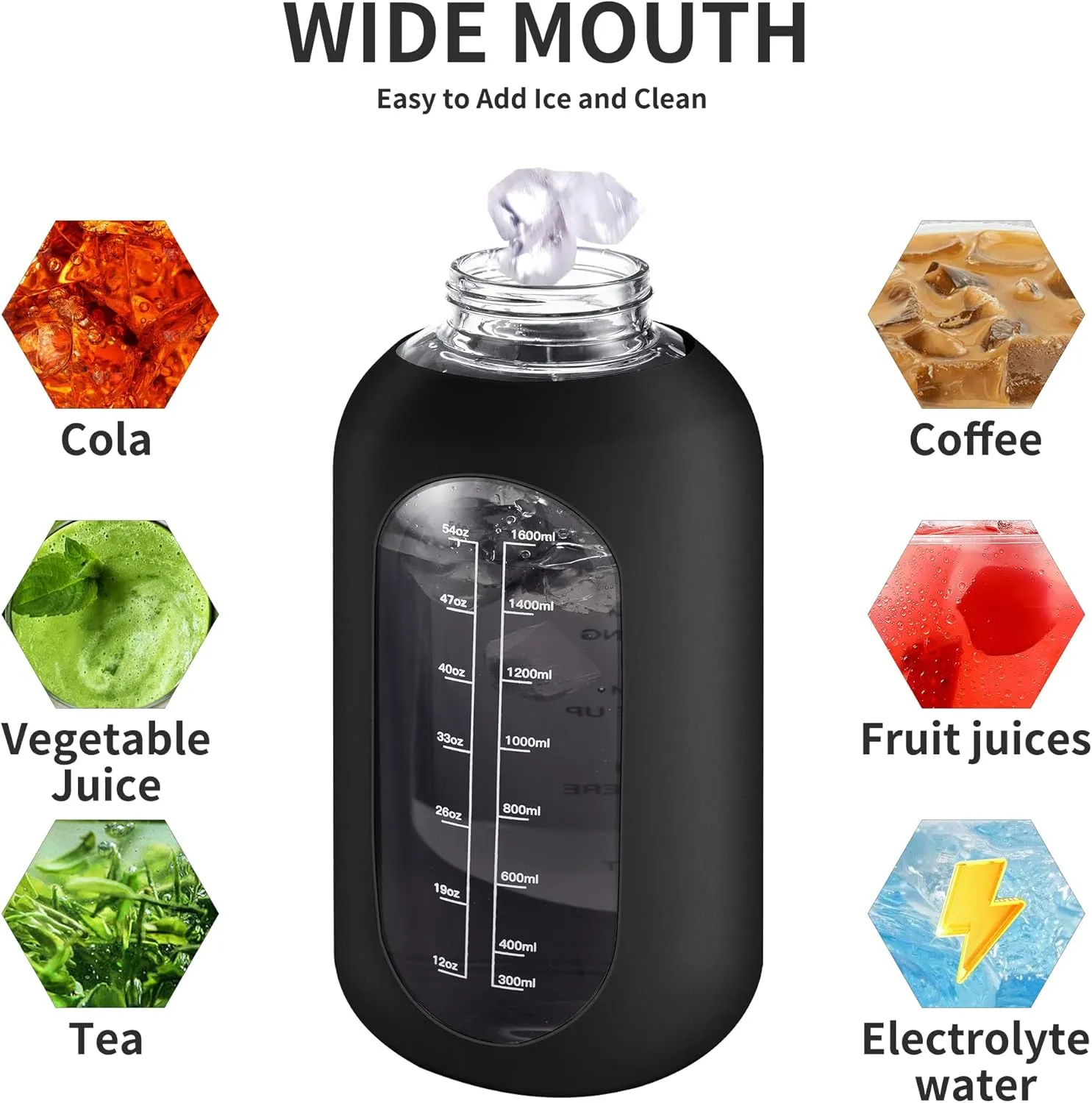 CIVAGO 32 oz Glass Water Bottle with Straw and Handle, Large Sports Motivational Water Bottle Flask with Time Marker and 2 Lids, Leakproof Water Jug Canteen with Silicone Sleeve for Gym,Sage