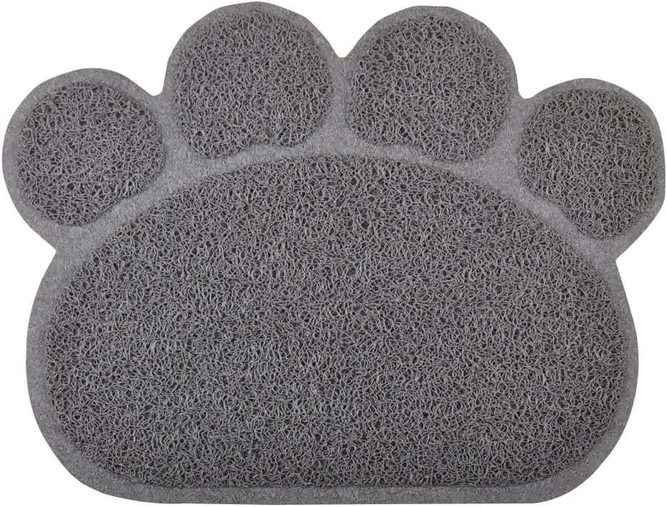 DM Paw-Shaped Cat Litter Box Debris Catcher Mat, 15.75x11.75 Inches (Gray)