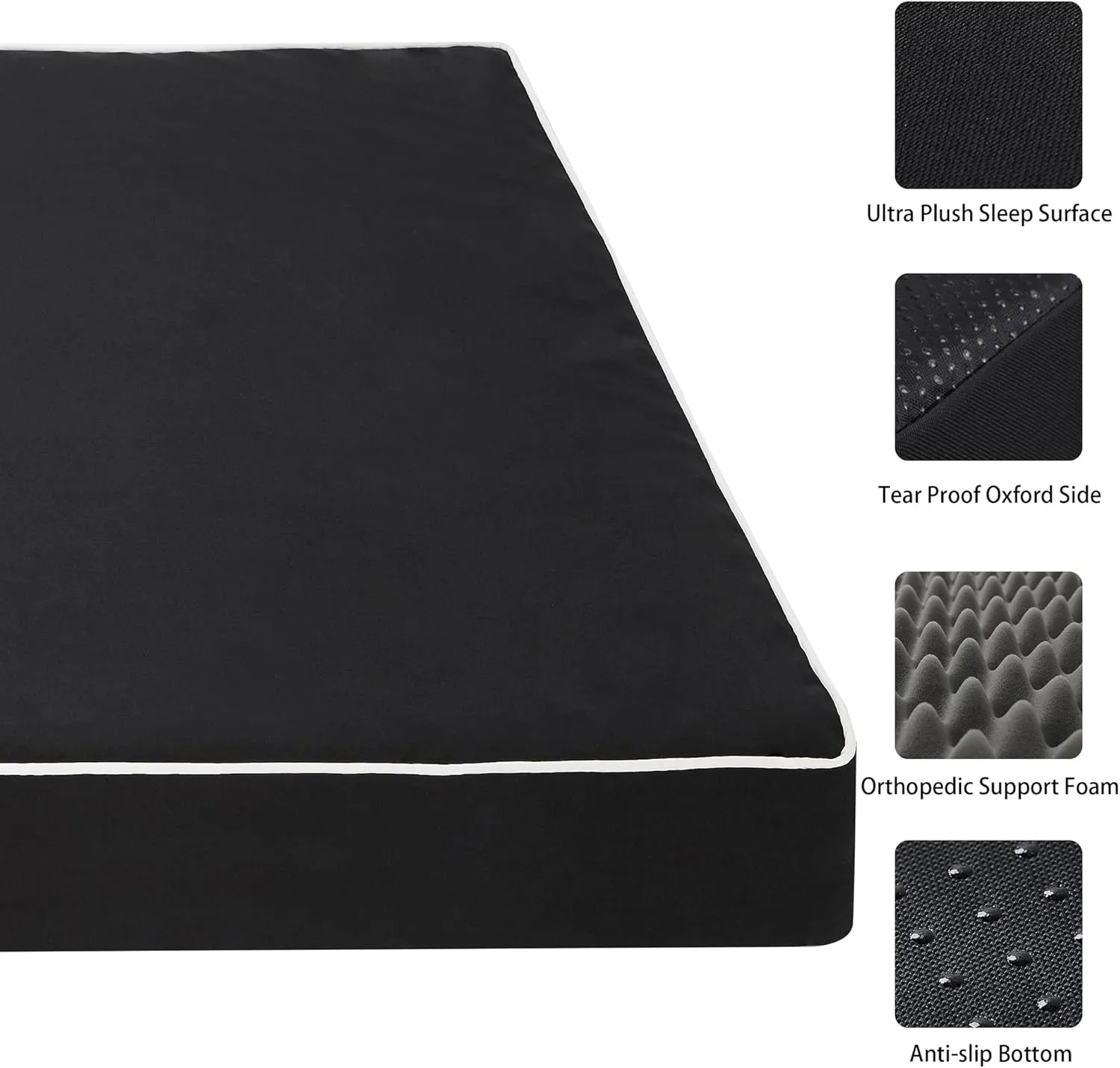 Dog Bed Mats for Big Dogs - Orthopedic Dog Pet Bed Thick Egg Foam Crate, Removable Washable Cover, Non-Slip Bottom Durable Dog Crate Bed Mat (Black, XL(42''x30''x4''))