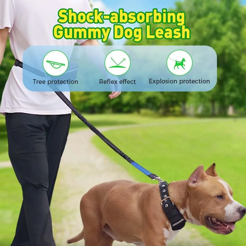 Dog Leash Hands Free with Zipper Pouch, Waist Dog Running Leash with Dual Handles and Bungee, Dogs Leashs Around Waist for Walking Jogging Hiking for Medium and Large Dogs (Silver Gray)