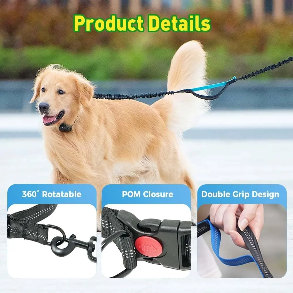 Dog Leash Hands Free with Zipper Pouch, Waist Dog Running Leash with Dual Handles and Bungee, Dogs Leashs Around Waist for Walking Jogging Hiking for Medium and Large Dogs (Silver Gray)