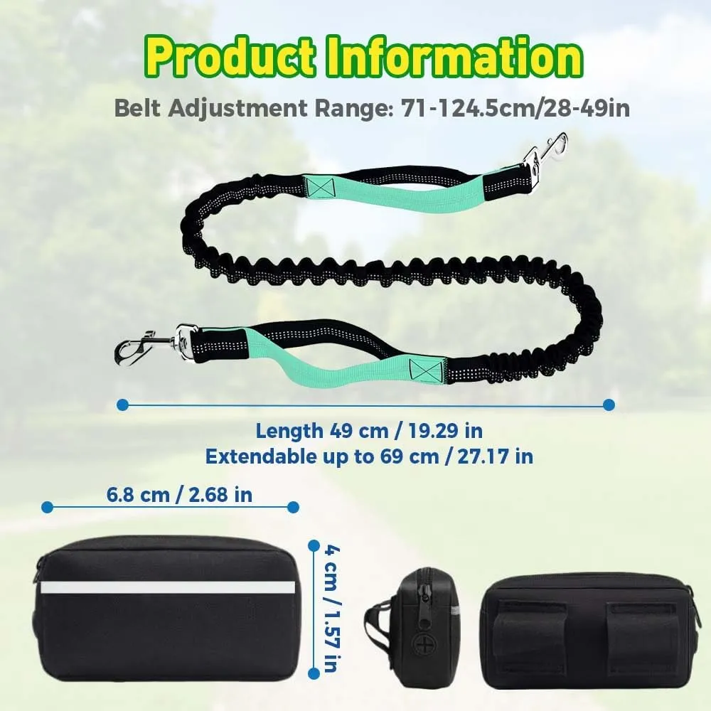 Dog Leash Hands Free with Zipper Pouch, Waist Dog Running Leash with Dual Handles and Bungee, Dogs Leashs Around Waist for Walking Jogging Hiking for Medium and Large Dogs (Silver Gray)