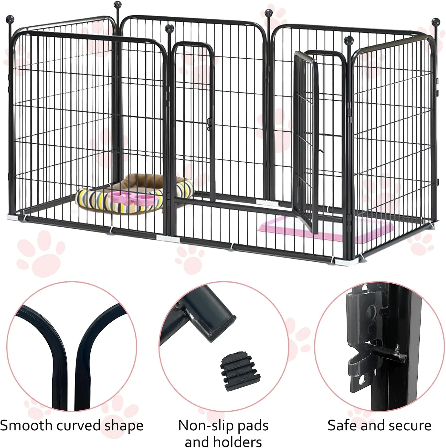 Dog Playpen, 6 Panels Indoor Doggy Fence Exercise Pen Portable Puppy Kennel Heavy Duty Metal Enclosure Outdoor Corral Crate Cage for Small Medium Dogs Rabbits Cats (Large)