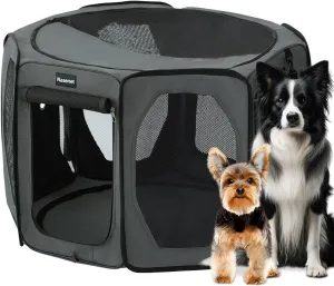 Dog Playpen, Cat Dog Crate Portable Pet Exercise Cage Kennel House Puppy Playpen Animal Playpen Indoor/Outdoor, Water-Resistant Kennel Tent with Traveling Bag (Grey, Medium)