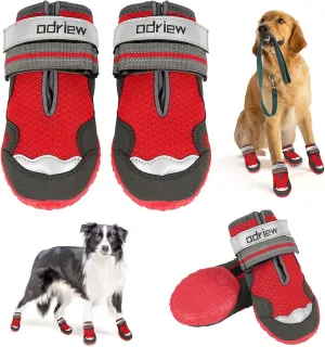 Dog Shoes Large Size Dogs, 4PCS Breathable Mesh Dog Boots & Paw Protectors for Hot Pavement, Small Shoes for Dogs with Reflective Strip, Anti-Slip Sole for Outdoor Walking Hiking. (Reds, 6)