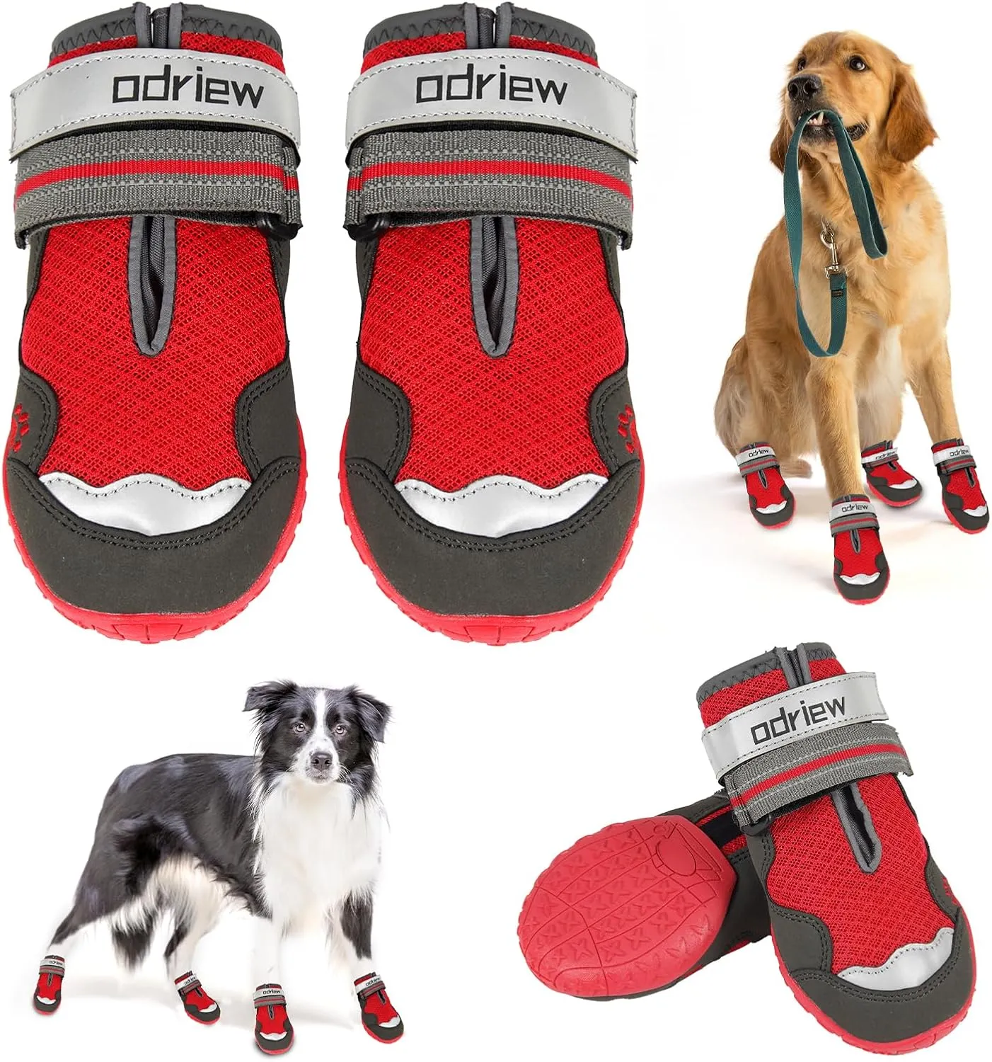 Dog Shoes Large Size Dogs, 4PCS Breathable Mesh Dog Boots & Paw Protectors for Hot Pavement, Small Shoes for Dogs with Reflective Strip, Anti-Slip Sole for Outdoor Walking Hiking. (Reds, 6)