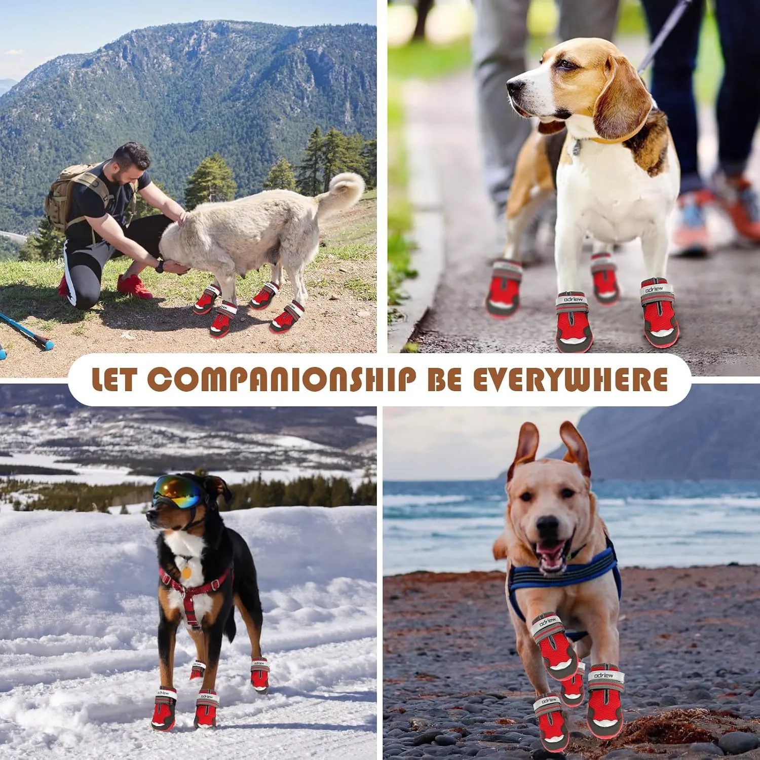 Dog Shoes Large Size Dogs, 4PCS Breathable Mesh Dog Boots & Paw Protectors for Hot Pavement, Small Shoes for Dogs with Reflective Strip, Anti-Slip Sole for Outdoor Walking Hiking. (Reds, 6)