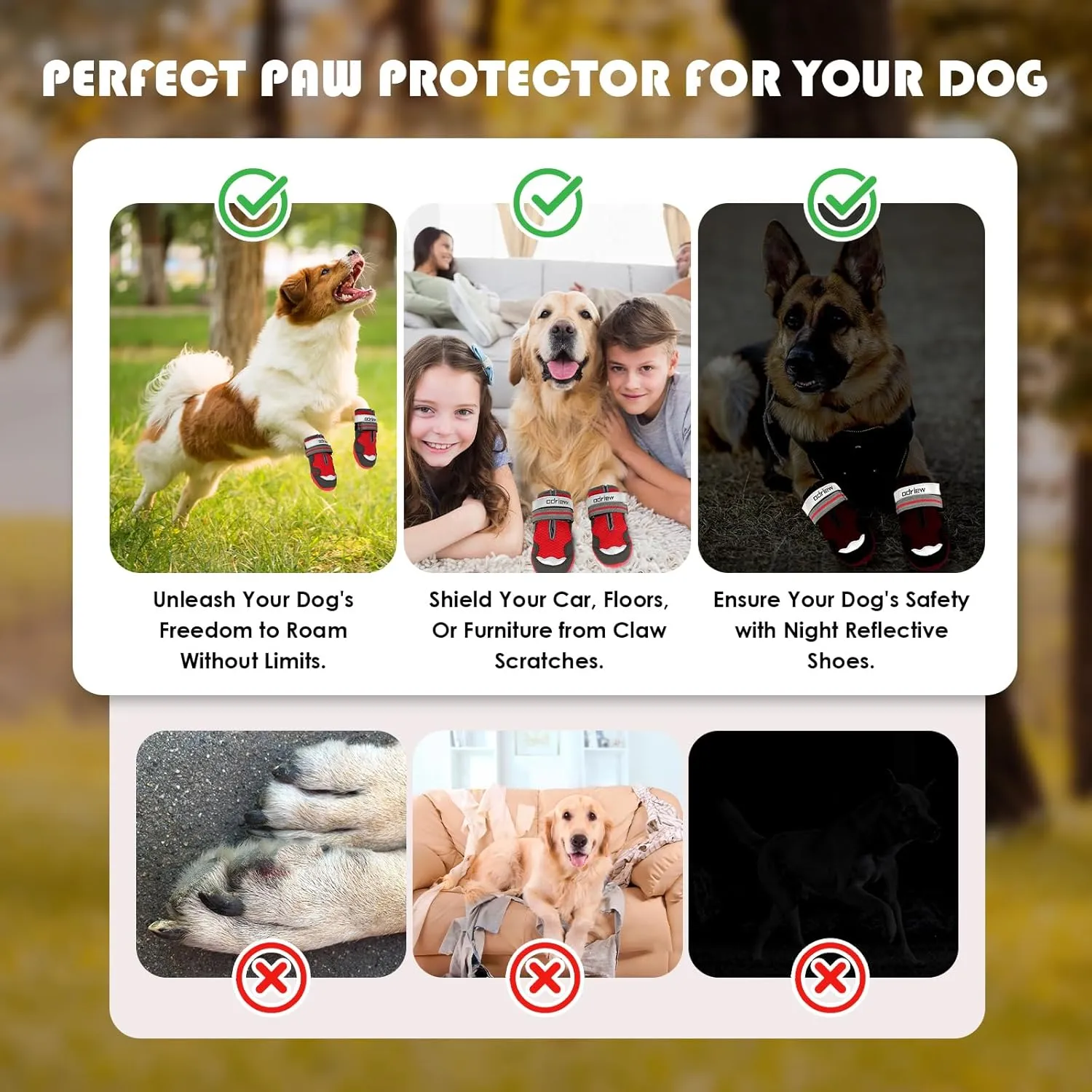 Dog Shoes Large Size Dogs, 4PCS Breathable Mesh Dog Boots & Paw Protectors for Hot Pavement, Small Shoes for Dogs with Reflective Strip, Anti-Slip Sole for Outdoor Walking Hiking. (Reds, 6)