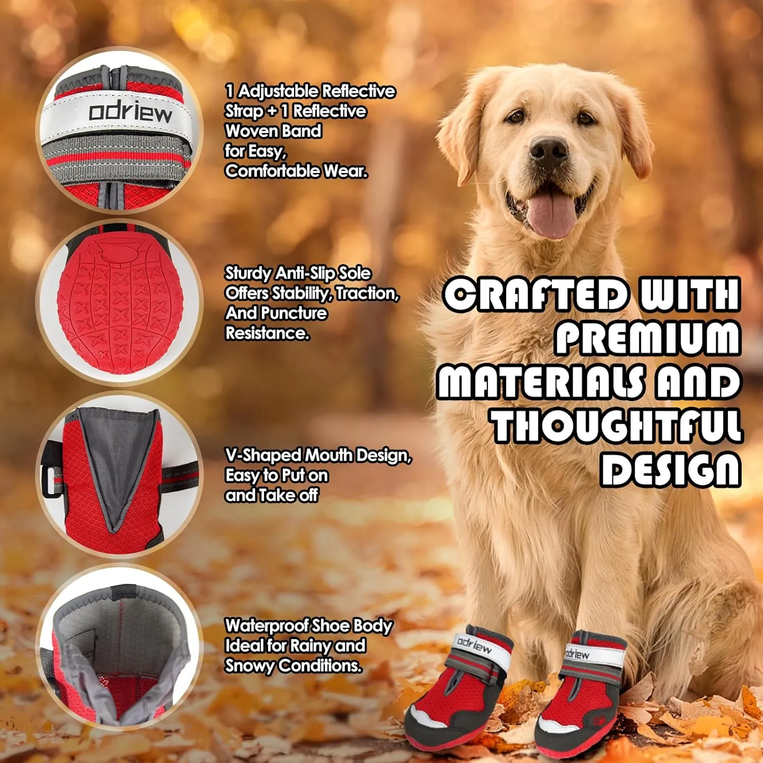 Dog Shoes Large Size Dogs, 4PCS Breathable Mesh Dog Boots & Paw Protectors for Hot Pavement, Small Shoes for Dogs with Reflective Strip, Anti-Slip Sole for Outdoor Walking Hiking. (Reds, 6)