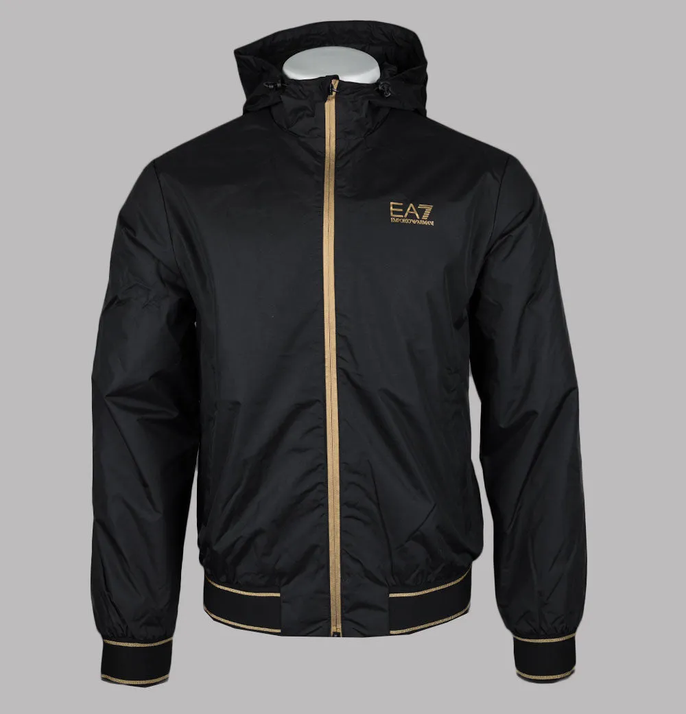 EA7 Logo Series Taping Hooded Bomber Jacket Black/Gold