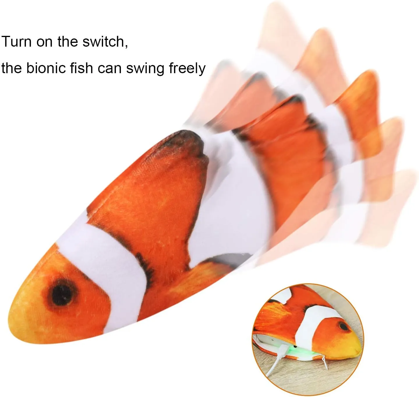 Electric Floppy Fish Dog Cat Toy USB Charged Moving Cat Kicker Fish Toy Moving Tail With Catnip Realistic Flopping Fish Pet Toy Plush Interactive Wiggle Fish Toy for Cats Small Dogs, Machine-Washable