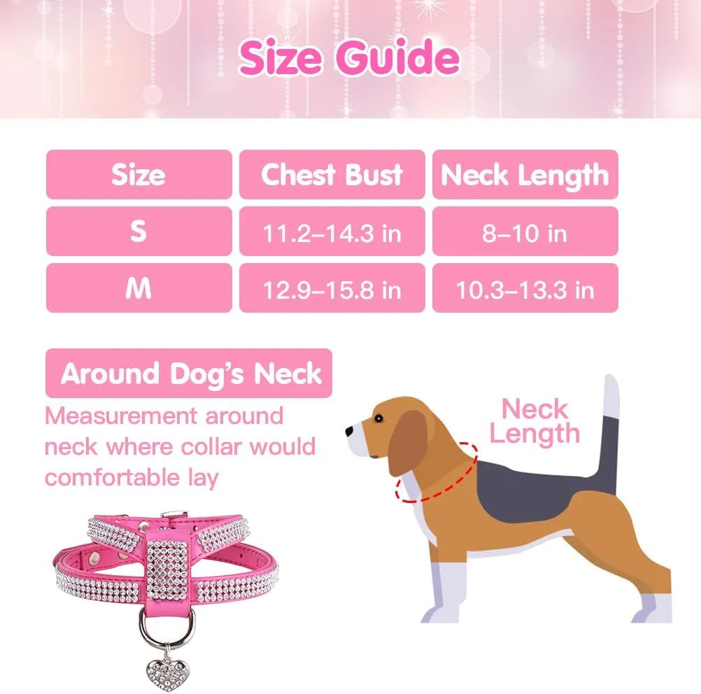 EXPAWLORER Pet Harness-Rhinestone Bling Small Cat Harness with Heart Pendant, Soft Genuine Leather Padded Dog Harness Small Sized Dog for Puppy Cat, Pink