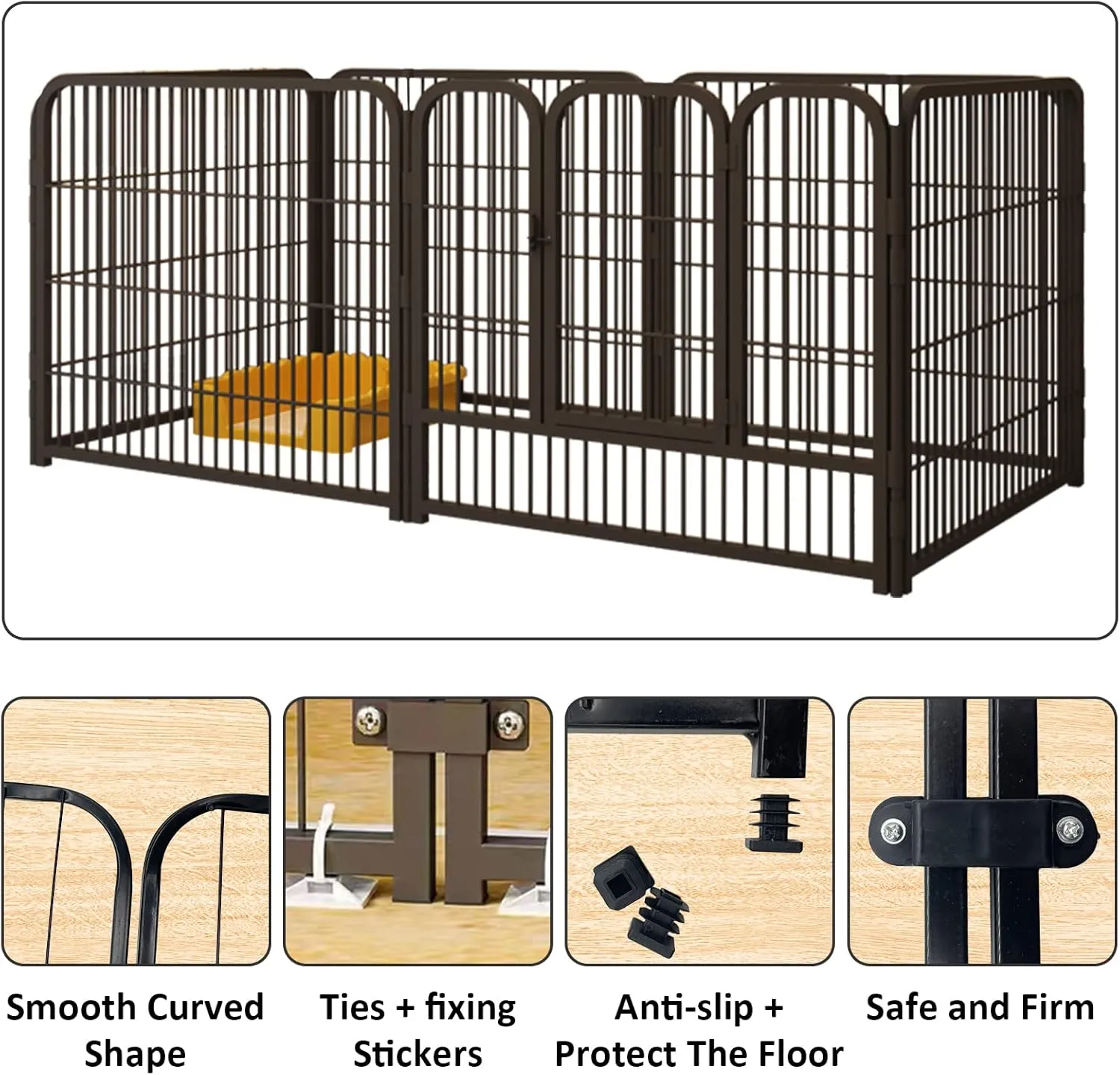 Fhiny Dog Playpen, 6 Panels Indoor Doggy Fence Exercise Pen Portable Puppy Kennel Heavy Duty Metal Enclosure Outdoor Corral Crate Cage for Small Medium Dogs Rabbits Cats