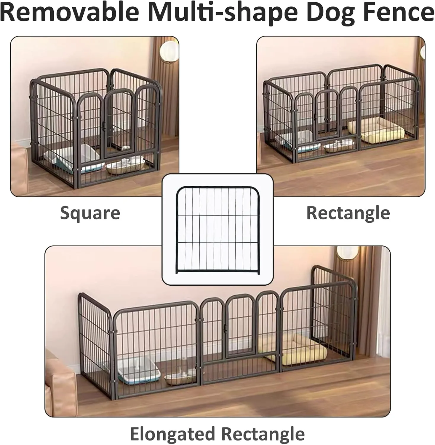 Fhiny Dog Playpen, 6 Panels Indoor Doggy Fence Exercise Pen Portable Puppy Kennel Heavy Duty Metal Enclosure Outdoor Corral Crate Cage for Small Medium Dogs Rabbits Cats