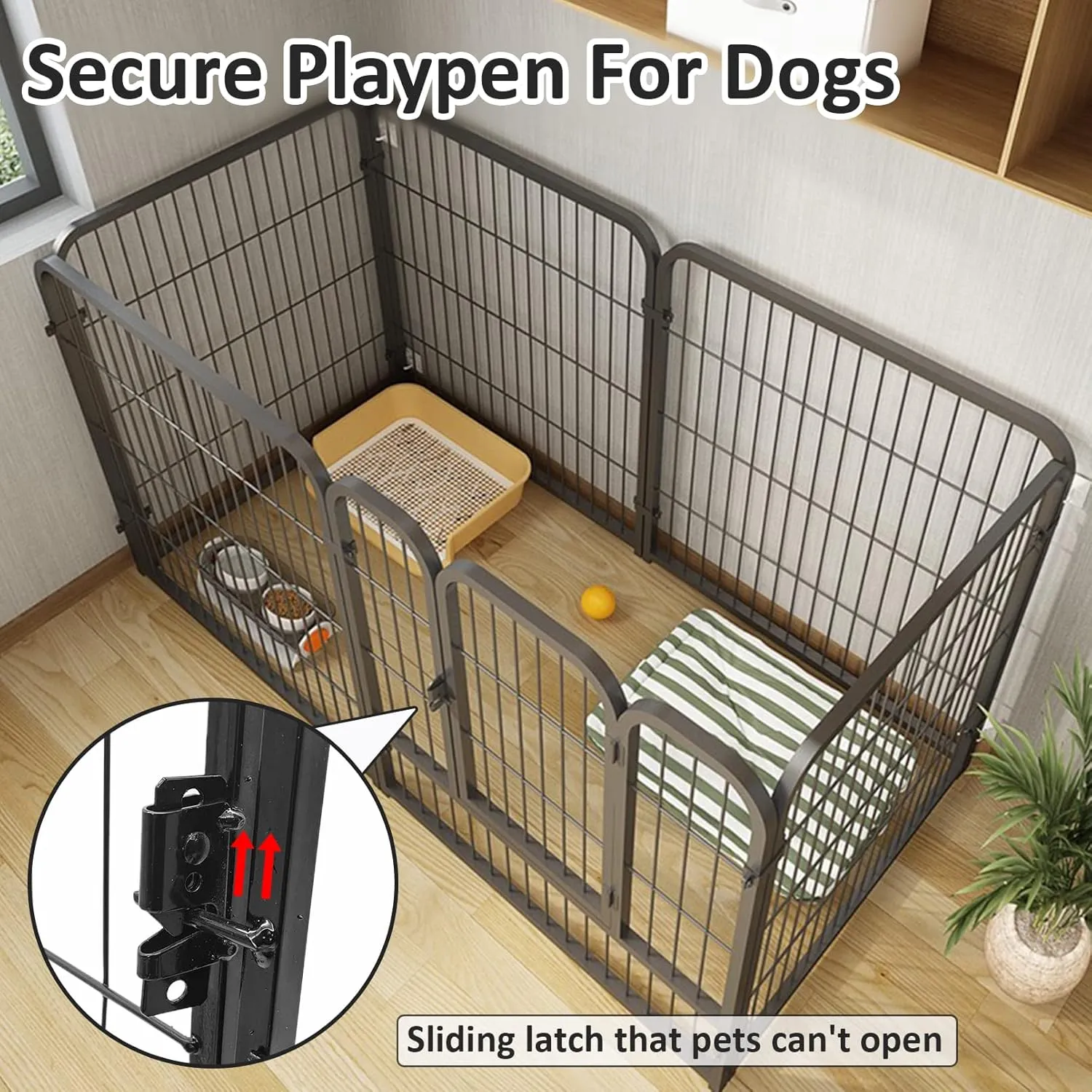 Fhiny Dog Playpen, 6 Panels Indoor Doggy Fence Exercise Pen Portable Puppy Kennel Heavy Duty Metal Enclosure Outdoor Corral Crate Cage for Small Medium Dogs Rabbits Cats