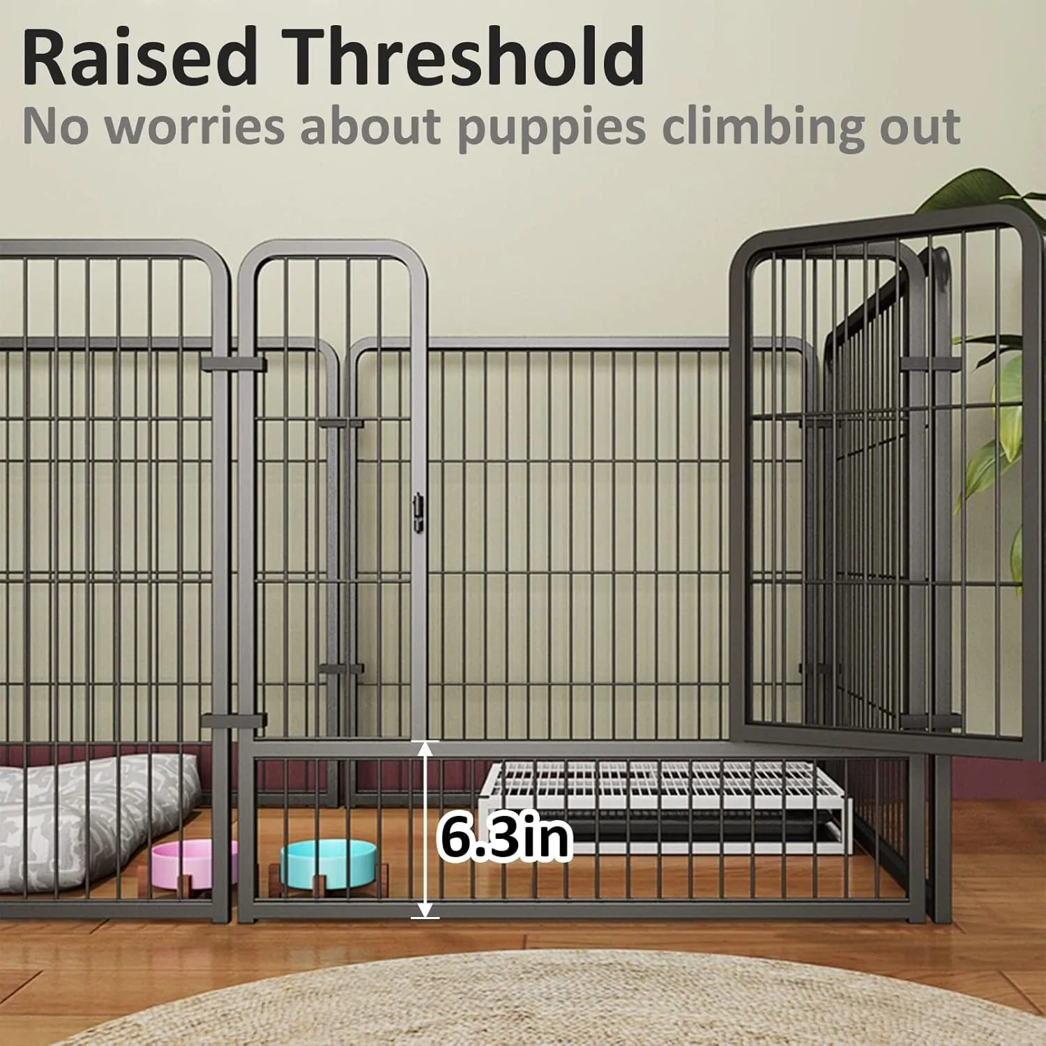 Fhiny Dog Playpen, 6 Panels Indoor Doggy Fence Exercise Pen Portable Puppy Kennel Heavy Duty Metal Enclosure Outdoor Corral Crate Cage for Small Medium Dogs Rabbits Cats