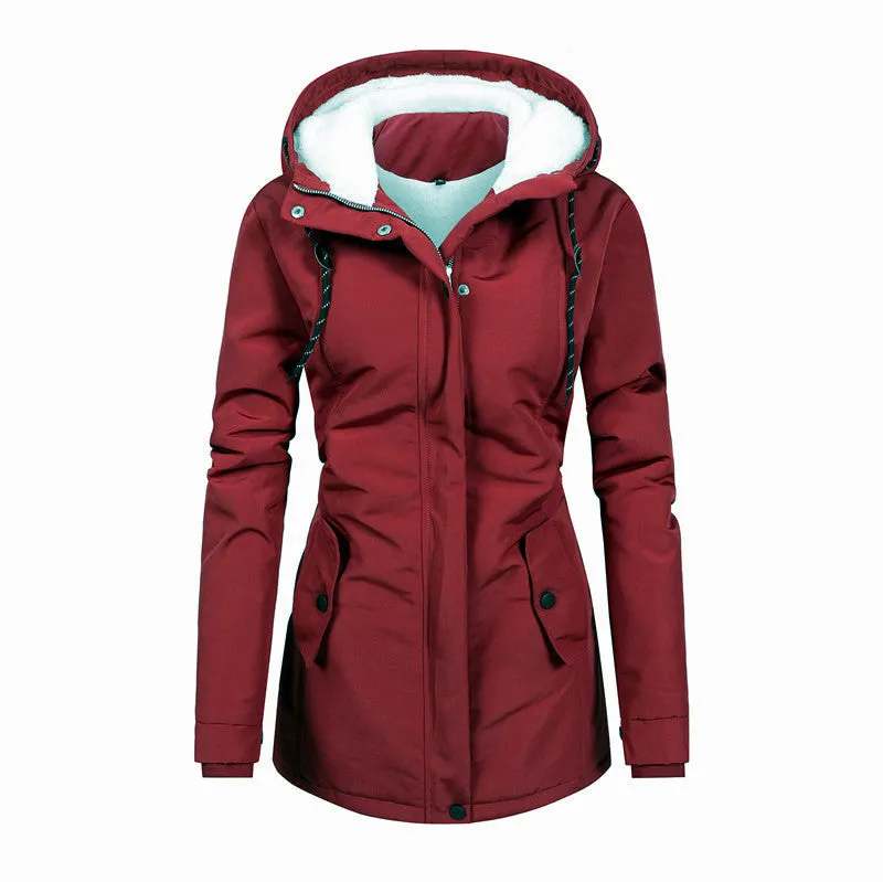 Fleece-Lined Women’s Jacket with Drawstring Hood