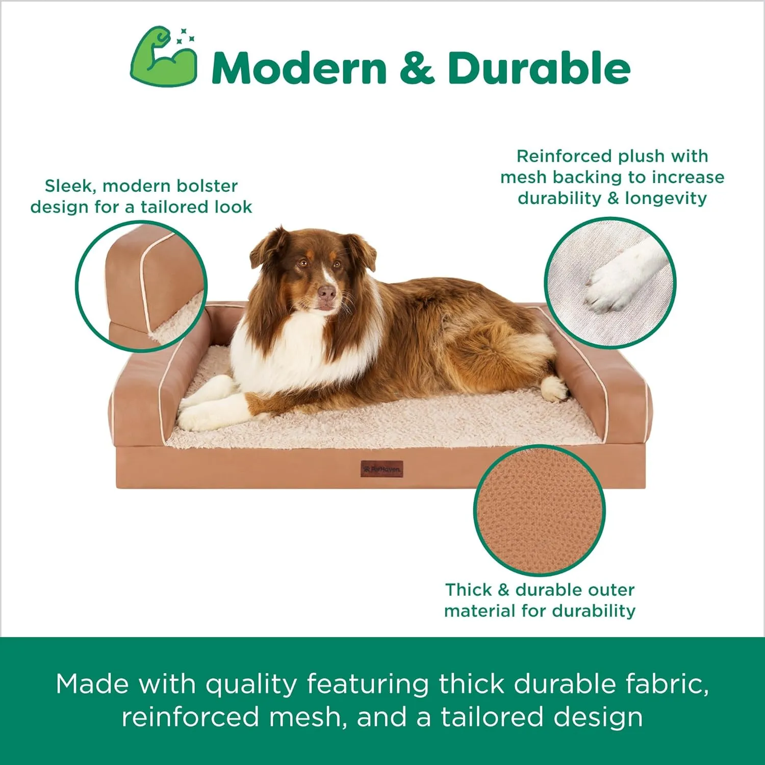 Furhaven Cooling Dog Sofa Bed  Memory Foam Couch with Bolsters, Textured Plush & Water-Resistant Cover, Washable Cover - Camel, Jumbo Plus