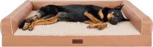 Furhaven Cooling Dog Sofa Bed  Memory Foam Couch with Bolsters, Textured Plush & Water-Resistant Cover, Washable Cover - Camel, Jumbo Plus