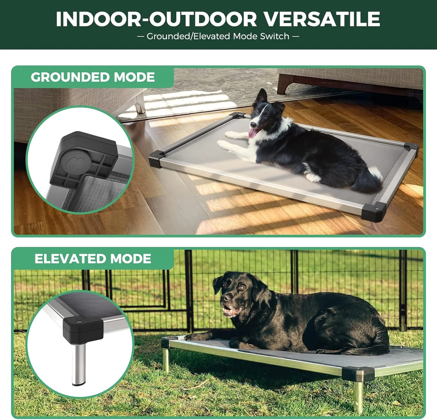 FXW TitanNest Chew-Proof Elevated Dog Bed, Padded Cot for Outdoor/Camping/Indoor Use, Durable & Washable Pet Bed for Large Dogs, 50-Inch, Grey