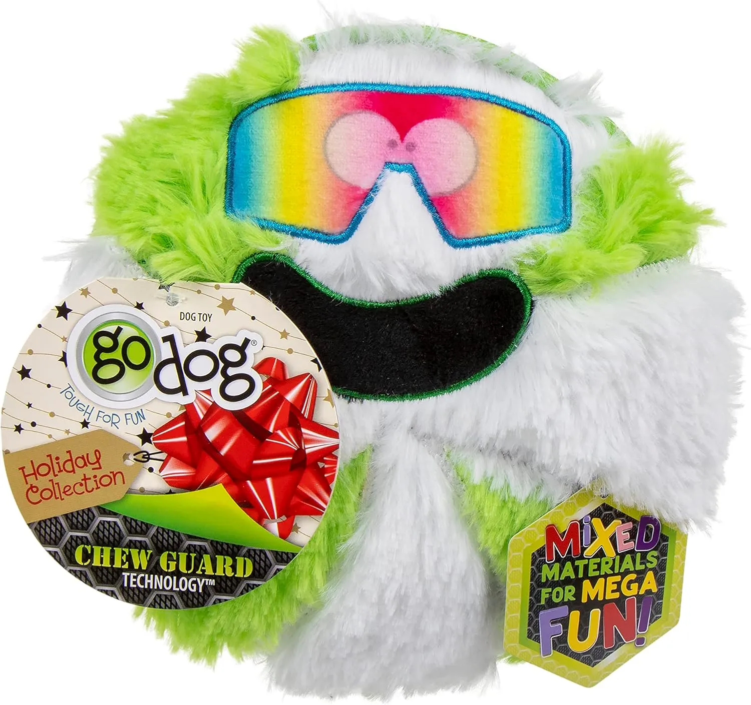 goDog Holiday Collection Mixed Materials TPE-Plush Cool Mint Squeaky Dog Toy, Chew Guard Technology - Green/White, One Size