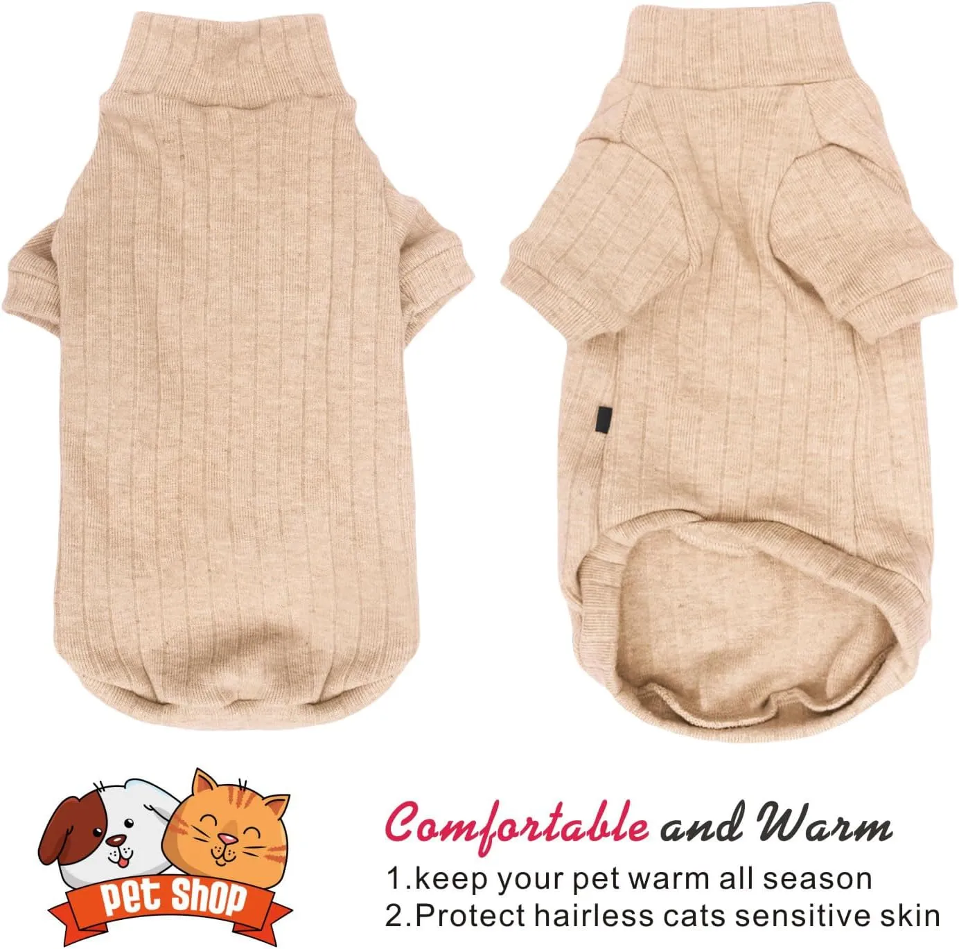 Idepet Sphynx Hairless Cats Sweater Shirt Kitten Soft Puppy Clothes Pullover Cute Cat Pajamas Jumpsuit Cotton Apparel Pet Winter Turtleneck for Cats and Teacup Chihuahua Small Dogs(Apricot,XS)