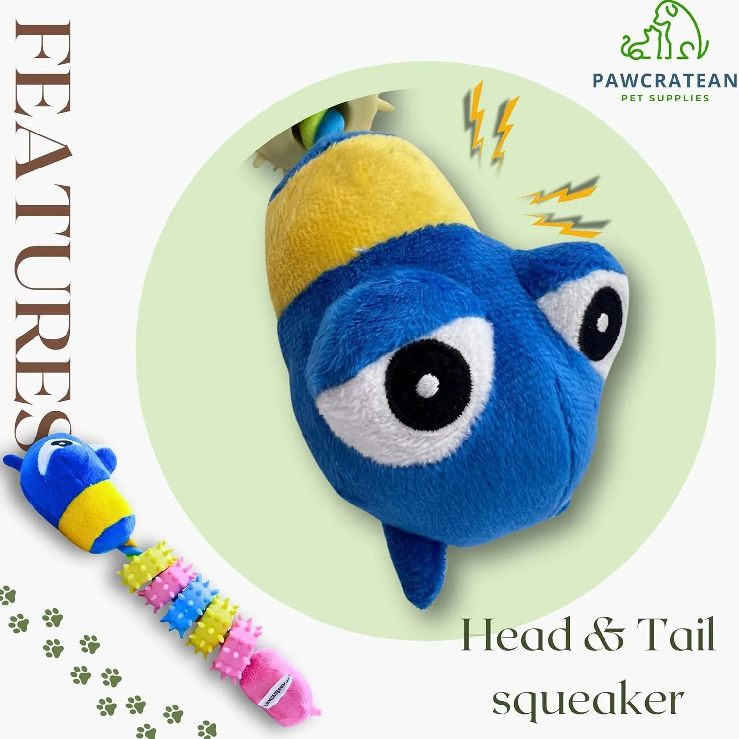 Interactive Plush and Rubber Dog Chew Toy Squeaky Durable Teeth Cleaning for Medium and Large Aggressive Chewers (Caterpilla, O/S)
