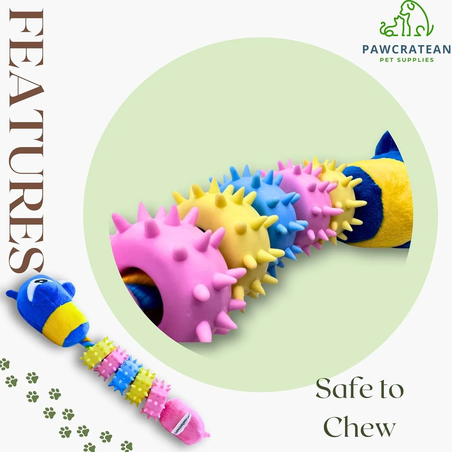 Interactive Plush and Rubber Dog Chew Toy Squeaky Durable Teeth Cleaning for Medium and Large Aggressive Chewers (Caterpilla, O/S)