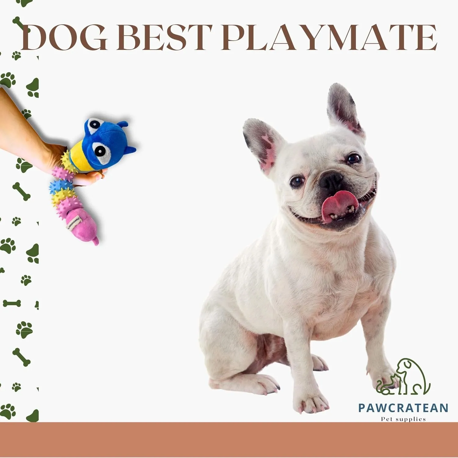 Interactive Plush and Rubber Dog Chew Toy Squeaky Durable Teeth Cleaning for Medium and Large Aggressive Chewers (Caterpilla, O/S)