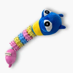 Interactive Plush and Rubber Dog Chew Toy Squeaky Durable Teeth Cleaning for Medium and Large Aggressive Chewers (Caterpilla, O/S)